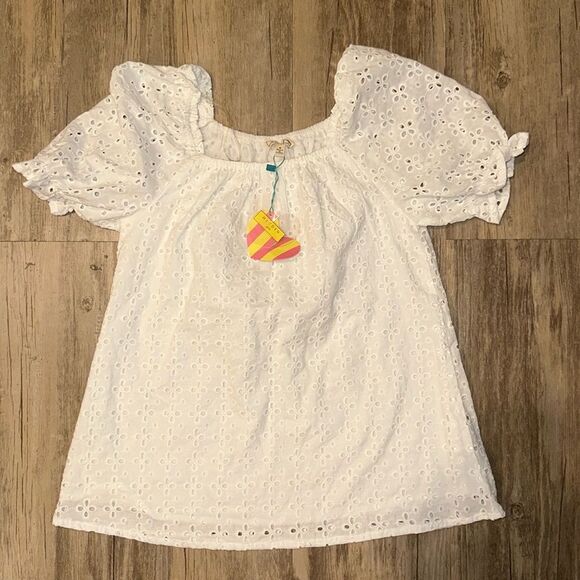 NWT Hayden Girls Sweet White Eyelet Top Sz Med Flower Cotton Boho Puff Sleeve - Picture 1 of 10